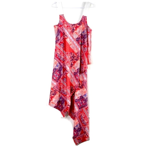 Asos Floral with Paisley Print Red Drape Midi Dress in Red - Picture 3 of 8